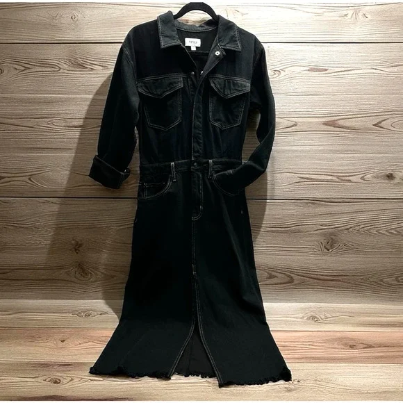 Pistola Women's Amira Long Sleeve Denim Jean Sheath Midi Dress In Noir Size S - Picture 2 of 12